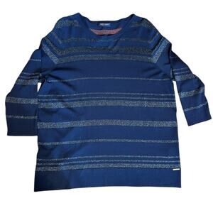 SAINT JAMES Glitter Navy Blue Grey Striped Long Sleeve Sweater Women's Size 14